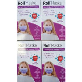 Roll 3 Katlı Telli 4x10 Kız Çocuk Mor Cerrahi Maske