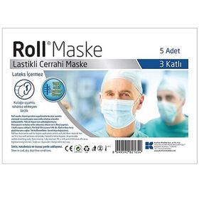 Roll Maske 5 Adet 5 lik Zarf 3 Katlı Lastikli Yüz Maskesi