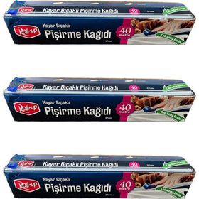 Roll-Up 3 Adet 37 cm 40 mt Kayar Bıçaklı Beyaz Yağlı Fırın Tepsi Pişirme Kızartma Kağıdı