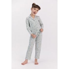 RolyPoly Relax Yeşilmelanj Kız Çocuk Gömlek Pijama Takımı