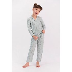 RolyPoly Relax Yeşilmelanj Kız Çocuk Gömlek Pijama Takımı