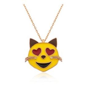 Rom Design 925 Ayar Kalp Gözlü Kedi Emoji Kadın Gümüş Kolye