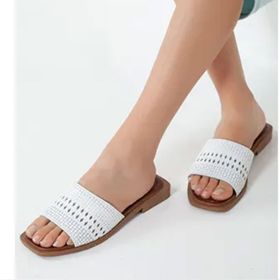 Rome Slippers RT-2204 Beyaz Hakiki Deri Günlük Kadın Terlik