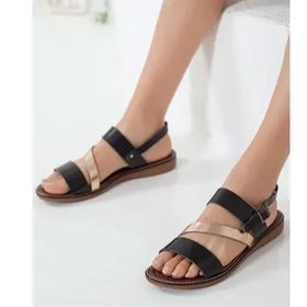 Rome Slippers RT-22066 Siyah Rose Hakiki Deri Günlük Kadın Sandalet Ayakkabı