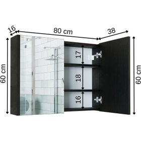 Roomart AD7 Kulpsuz 2 Kapaklı Ahşap Siyah Suntalam 80 cm Aynalı Banyo Üst Dolabı