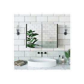Roomart AD7 Kulpsuz 2 Kapaklı Ahşap Siyah Suntalam 80 cm Aynalı Banyo Üst Dolabı