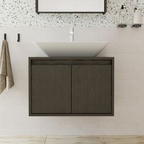Roomart Ayaksız 2 Kapaklı Lavabolu Ahşap Siyah Suntalam 65 cm Banyo Dolabı