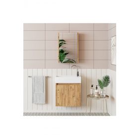 Roomart Ayaksız Tek Kapaklı Lavabolu 50 cm Banyo Aynalı Üst Dolabı