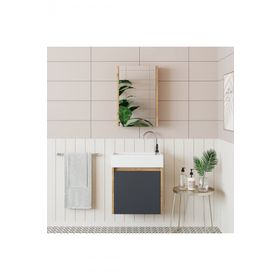Roomart Ayaksız Tek Kapaklı Lavabolu 50 cm Banyo Aynalı Üst Dolabı