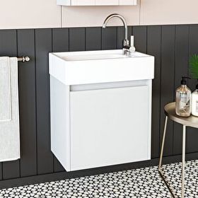 Roomart Ayaksız Tek Kapaklı Lavabolu Beyaz 50 cm Banyo Dolabı
