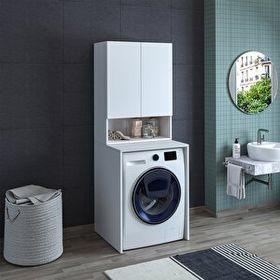 Roomart CD7 Çok Amaçlı Banyo Üst Dolaplı Beyaz Çamaşır Makinesi Dolabı Takımı