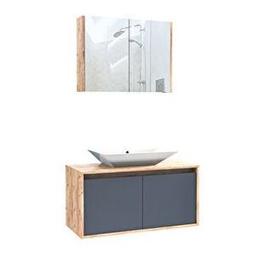 Roomart Lavabolu 100 cm Banyo Dolabı + Aynalı Banyo Üst Dolabı