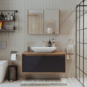 Roomart Lavabolu 100 cm Banyo Dolabı + Aynalı Banyo Üst Dolabı