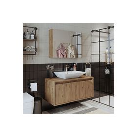 Roomart Lavabolu 100 cm Banyo Dolabı + Aynalı Banyo Üst Dolabı