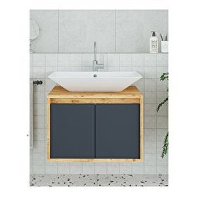 Roomart Lavabolu 65 cm Ahşap Antrasit Asma Banyo Dolabı