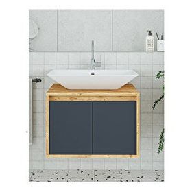 Roomart Lavabolu 65 cm Ahşap Antrasit Asma Banyo Dolabı