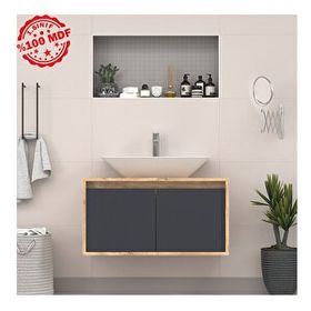 Roomart Lavabolu 85 cm Ahşap Antrasit Asma Banyo Dolabı