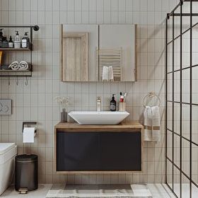 Roomart Lavabolu 85 cm Aynalı Üst Banyo Dolabı