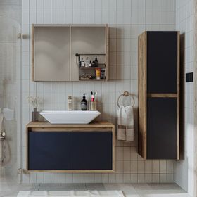 Roomart Lavabolu 85 cm Aynalı Üst Banyo Dolabı