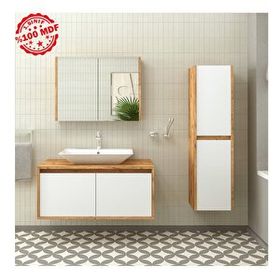Roomart Lavabolu Boy Dolaplı 100 cm Ahşap Mat Beyaz Banyo Dolap Takımı