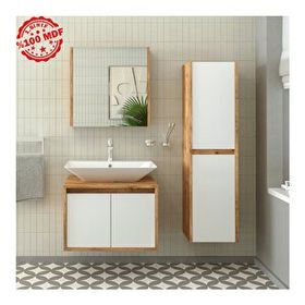 Roomart Lavabolu Boy Dolaplı 65 cm Ahşap Mat Beyaz Banyo Dolap Takımı