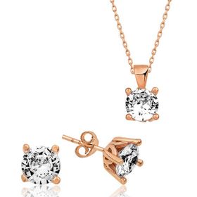 Rose Gümüş Tek Taş İkili Set