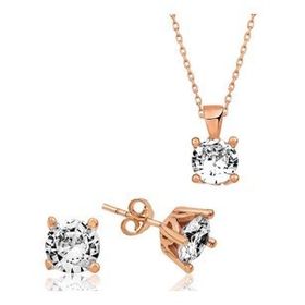 Rose Gümüş Tek Taş İkili Set