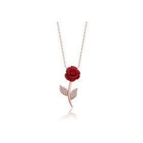 Rose Kırmızı Gümüş Gül Kolye