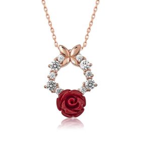 Rose Kırmızı Gümüş Gül Kolye