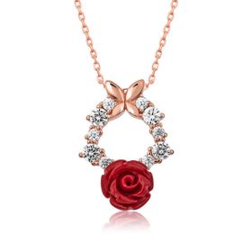 Rose Kırmızı Gümüş Gül Kolye
