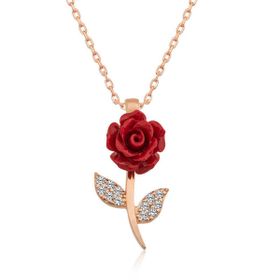 Rose Kırmızı Gümüş Gül Kolye