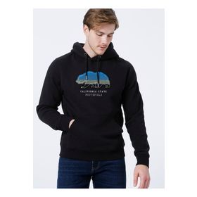 Routefield RFHARDY2122 Hardy Kapüşonlu Normal Kalıp Desenli Siyah Erkek Sweatshirt