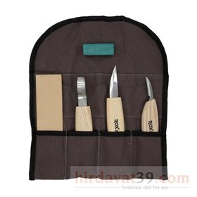 Rox Wood 5 Parça Bez Çantalı Ahşap Kaşık Kuksa Oyma Bıçağı Seti
