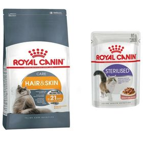 Royal Canin Hair Skin 2 kg Hassas Tüylü Kedi Maması + Royal Canin 85 gr Sterilised Pouch Yaş Mama