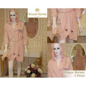 Royal Home Firuze Pudra 4 Parça Kadın Bornoz Seti