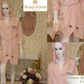 Royal Home Firuze Pudra 4 Parça Kadın Bornoz Seti