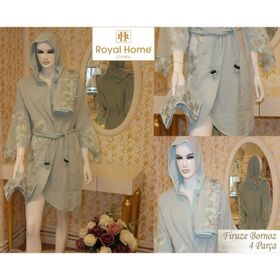Royal Home Firuze Turkuaz 4 Parça Kadın Bornoz Seti