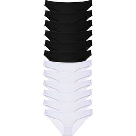 Royaleks 12 Adet Siyah Beyaz Eko Set Likralı Kadın Slip Külot