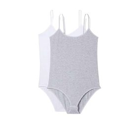 Royaleks 2 Adet Beyaz ve Gri İp Askılı Kadın Çıtçıtlı Body