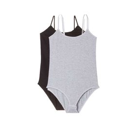 Royaleks 2 Adet Siyah ve Gri İp Askılı Kadın Çıtçıtlı Body