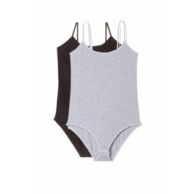 Royaleks 2 Adet Siyah ve Gri İp Askılı Kadın Çıtçıtlı Body