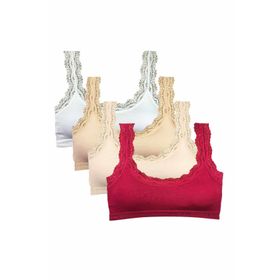 Royaleks 4 Adet Set Dantel Nakış İşlemeli Pedli Bambu Kadın Büstiyer