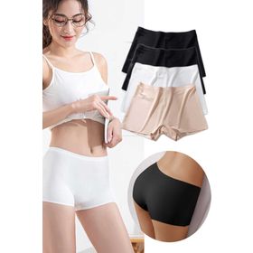 Royaleks 4 Adet Siyah Beyaz Ten Kadın Dikişsiz Görünmez İz Yapmaz Mini Şort Boxer