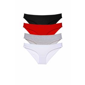 Royaleks 4 Adet Süper Eko Set Likralı Slip Siyah Kırmızı Gri Beyaz Kadın Külot