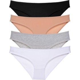 Royaleks 4 Adet Süper Eko Set Likralı Slip Siyah Ten Gri Beyaz Kadın Külot