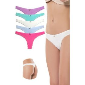 Royaleks 5 Adet Pamuklu Kadın Klasik Dantelli String Tanga