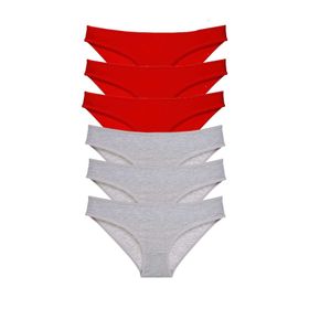Royaleks 6 Adet Eko Set Likralı Kırmızı Gri Kadın Slip Külot