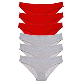 Royaleks 6 Adet Eko Set Likralı Kırmızı Gri Kadın Slip Külot