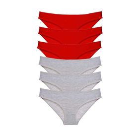 Royaleks 6 Adet Eko Set Likralı Kırmızı Gri Kadın Slip Külot