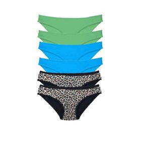 Royaleks 6 Adet Likralı Leopar Yeşil Mavi Kadın Slip Külot